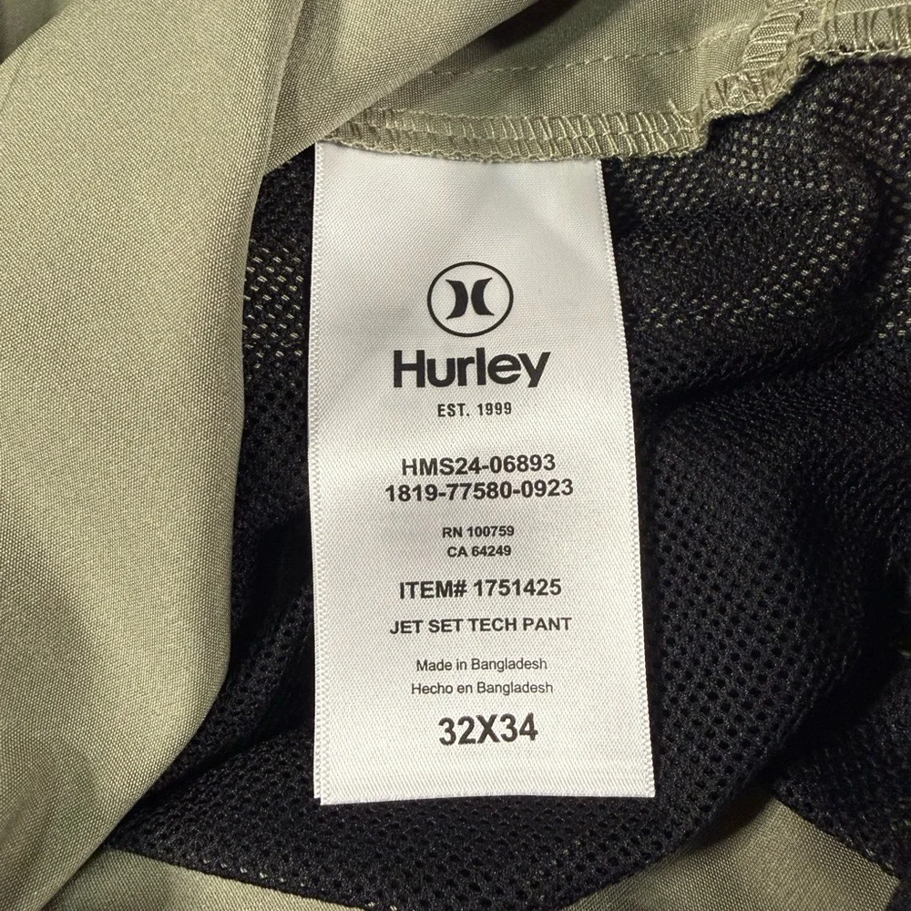 Hurley Jet Set Tech Pants‎ 32x34 Green Stretch Surfer